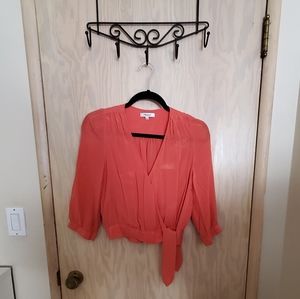 Madewell 100% Silk Coral Wrap Crop Top